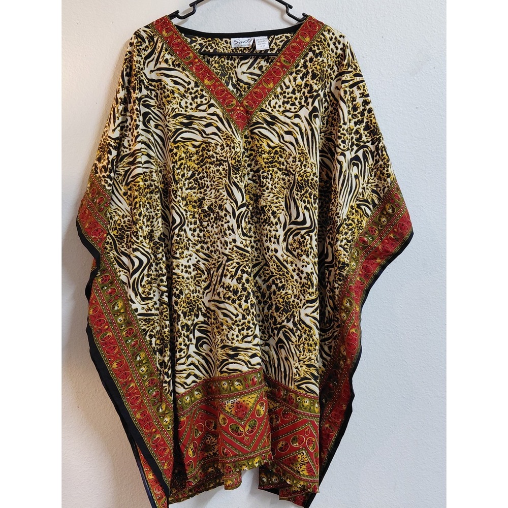 Sante Classics Kaftan Caftan One Size Animal Print Rhinestone Embellished NWOT